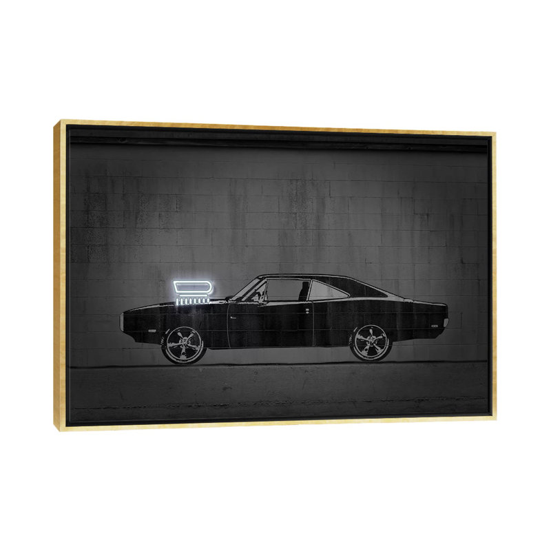 Impression d’art graphique « charger » par octave Mielu, Pas de tapis, H 26 po x l 40 po x 1,5 po, Toile encadrée d'or