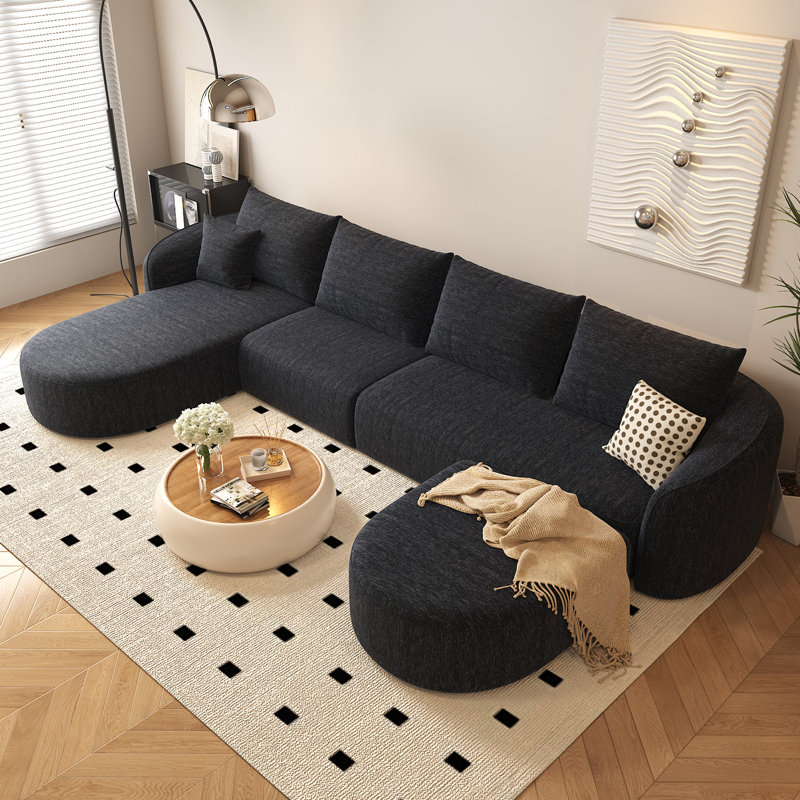 138.6" U Shaped Modern Modular Sectional Curved  Sofa with Ottoman, Minimalist Style Comfy Cloud Couch for Living Room Apartment, No Assembly Required Boneless Couches