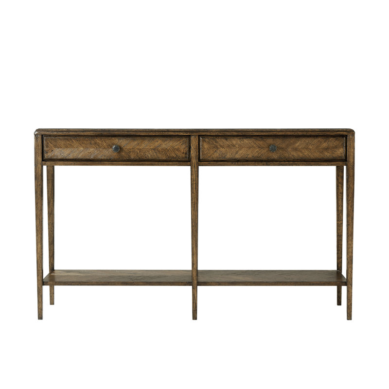 Dusk Oak Parquetry Mirrored Console Table with Storage