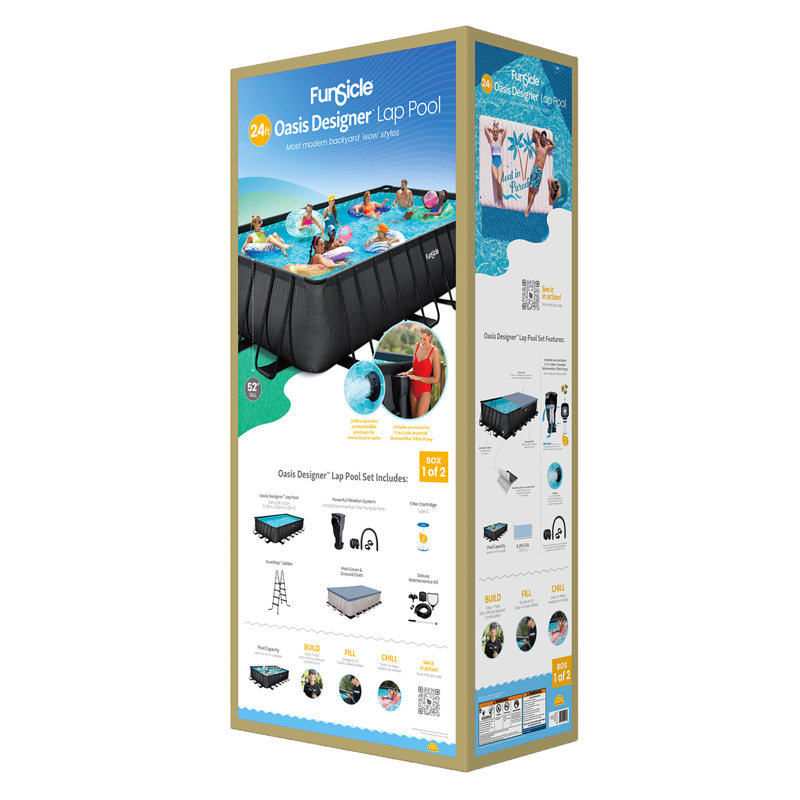 Funsicle: Oasis Designer Lap Pool - Above Ground Pool Set, Durable 3-Ply, Powerful Filtration System, SureStep Ladder, For 6-7 People