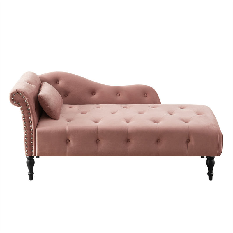 Chaise longue à accoudoir gauche Enguerran, Velours rose