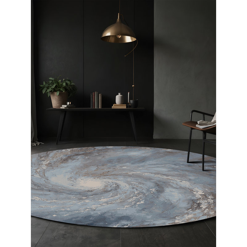 Machine Washable Gray Area Rug, Round 8'