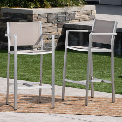 29.50" Barstools With Silver Rust-Proof Aluminum Frame, Grey Mesh, Set Of 2