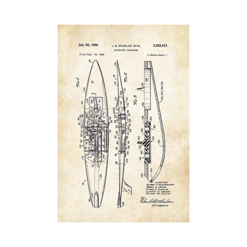 «Surfboard (Motorized)» par vern77 - reproduction de dessin sur toile tendue, H 40 po x l 26 po x P 1,5 po