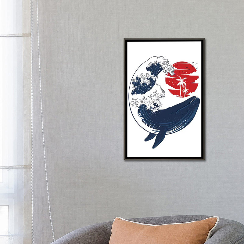 «Whale Wave» par Alberto Perez, impression, Aucun mat, H 26 po x l 18 po x 1,5 po, Toile encadrée de bois rustique foncé