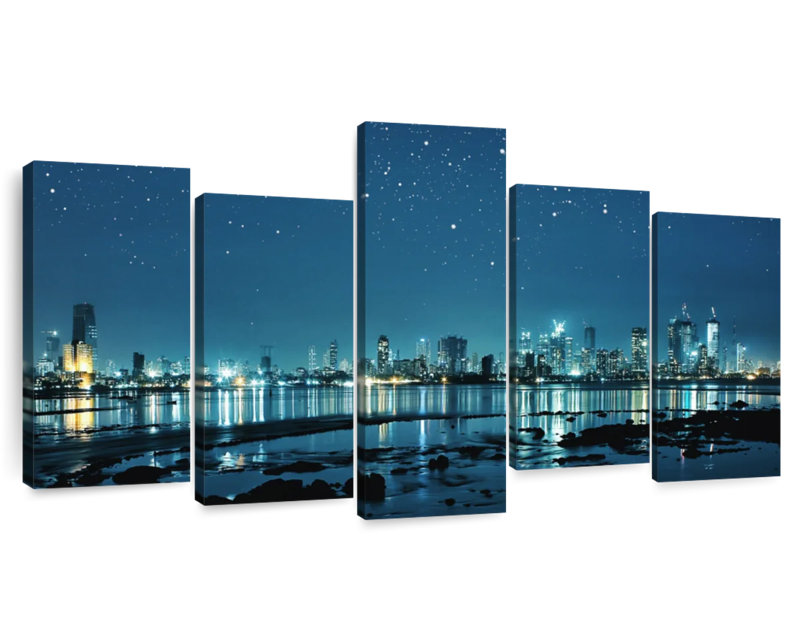 Silhouette de Sirci Mumbai la nuit, H 48 po x l 94 po