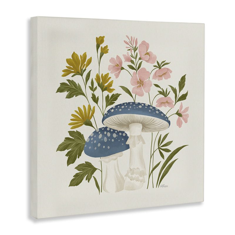 Champignons bleus et toile de fleurs sauvages, design par Cat Thurman Designs, H 30 po x l 30 po
