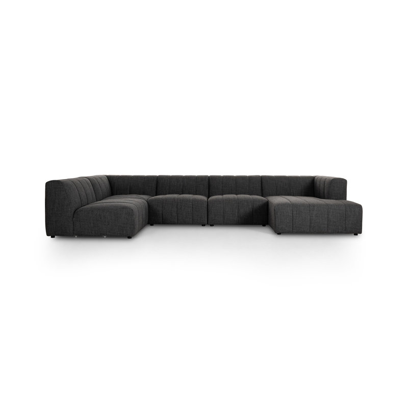 Langham Modular Sectional, Saxon Charcoal Polyester Blend, Right Hand Facing