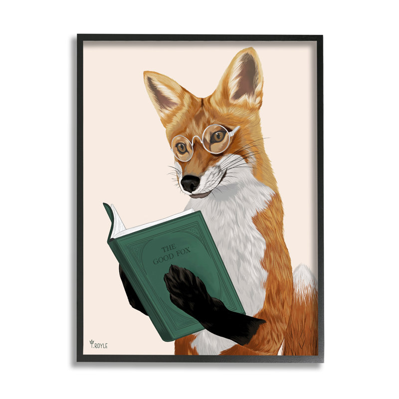 «Ba-339», lecture de renard sauvage encadrée sur bois par Tara Royle, Giclée encadrée noir minuit
