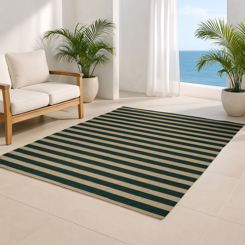 HorizontalStripes Green Indoor and Outdoor Area Rug, Rectangle 2' x 3'