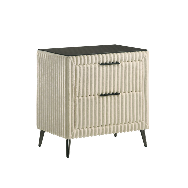 Table de chevet large en velours côtelé, Crème, crème
