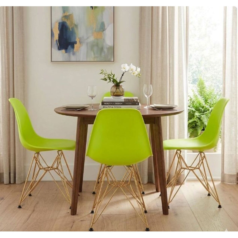 Chaise Krishauna Leffie avec pieds dorés, Vert