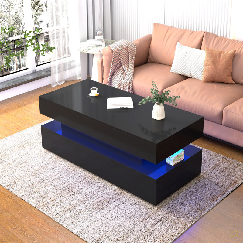 High Quality Three-Tier Foldable Coffee Table With Drawers For Living Room Home Furniture, Black