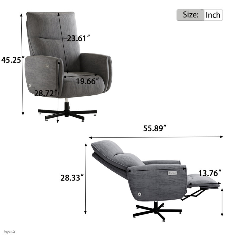 Modern style 360° Swivel Recliner Chair with USB Charging Port, Power Recliner with Adjustable Backrest and Footrest, Accent Chair for Living Room, Bedroom