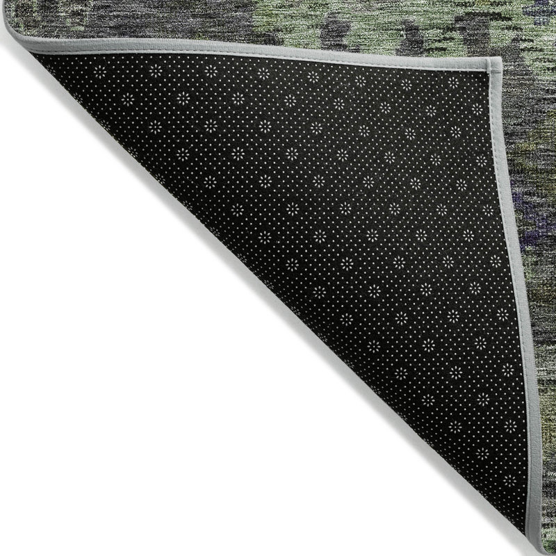 Green Floral Washable Synthetic Indoor Outdoor Area Rug