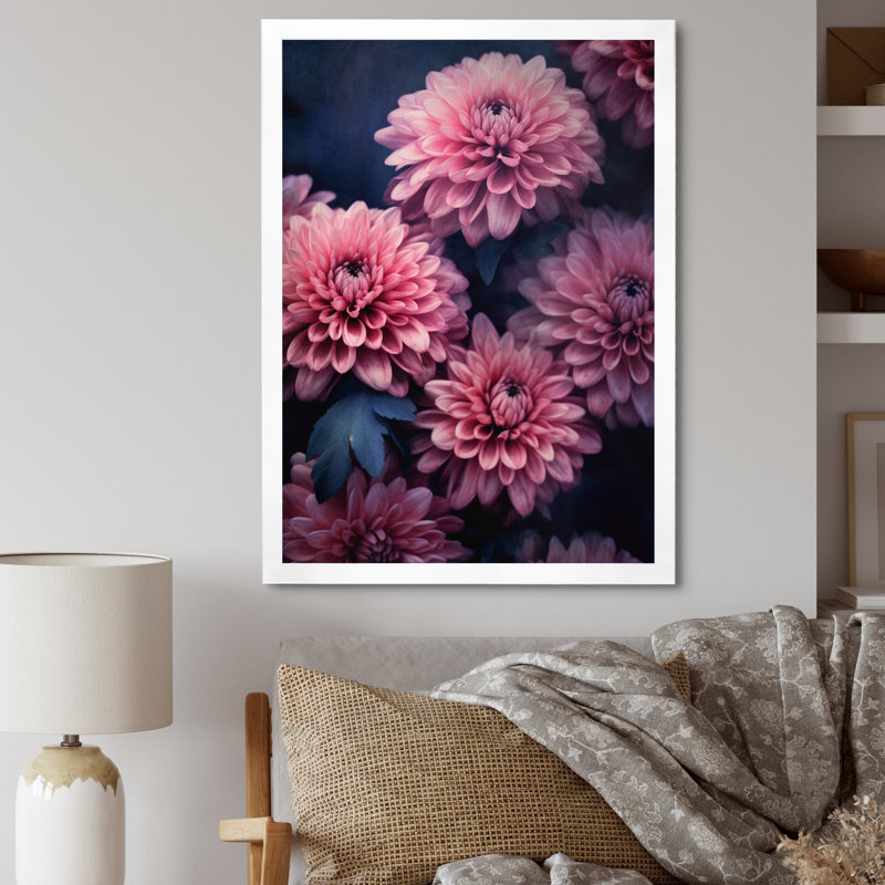 «Pink Grey Mums Spendor», reproduction sur toile, H 20 po x l 12 po x P 1 po, Cadre simple blanc