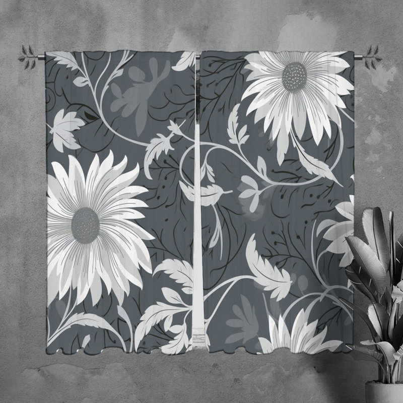 Motif floral de rideaux de fenêtre gris - 6046, L 20 po x L 82 po
