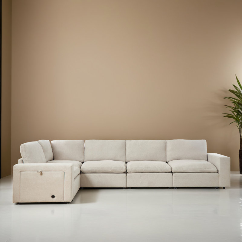 Canapé-lit modulaire 5 pièces pour salon, Polyester beige