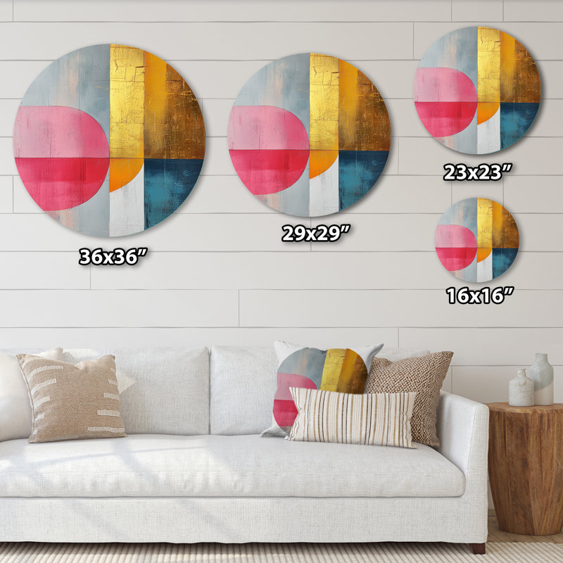 Motif géométrique doré rose et gris géométrique pur abstrait II, H 16 po x l 16 po