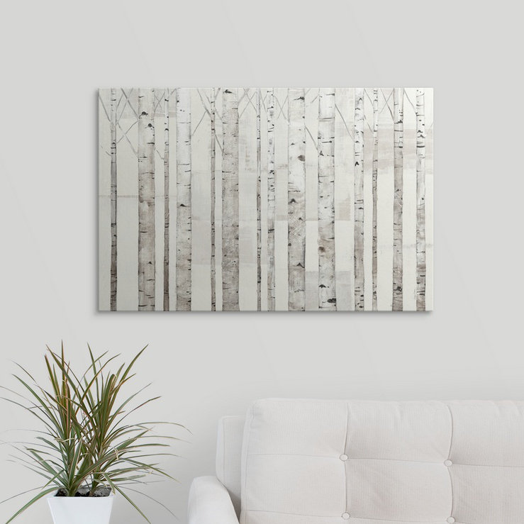 «Birch Trees on White», impression de Sanna, Cadre noir, H 28 po x l 38 po x P 1 po