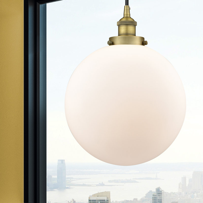 Frederick 1 - Light Single Pendant, White, 15.5" H x 12" W x 12" D, Brushed Brass