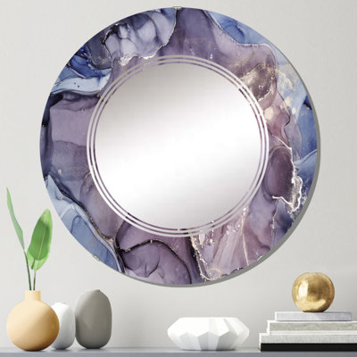 Grey Purple Marble Ink Clouds Wall Mirror, Modern - Grey And Purple Marble Ink Clouds