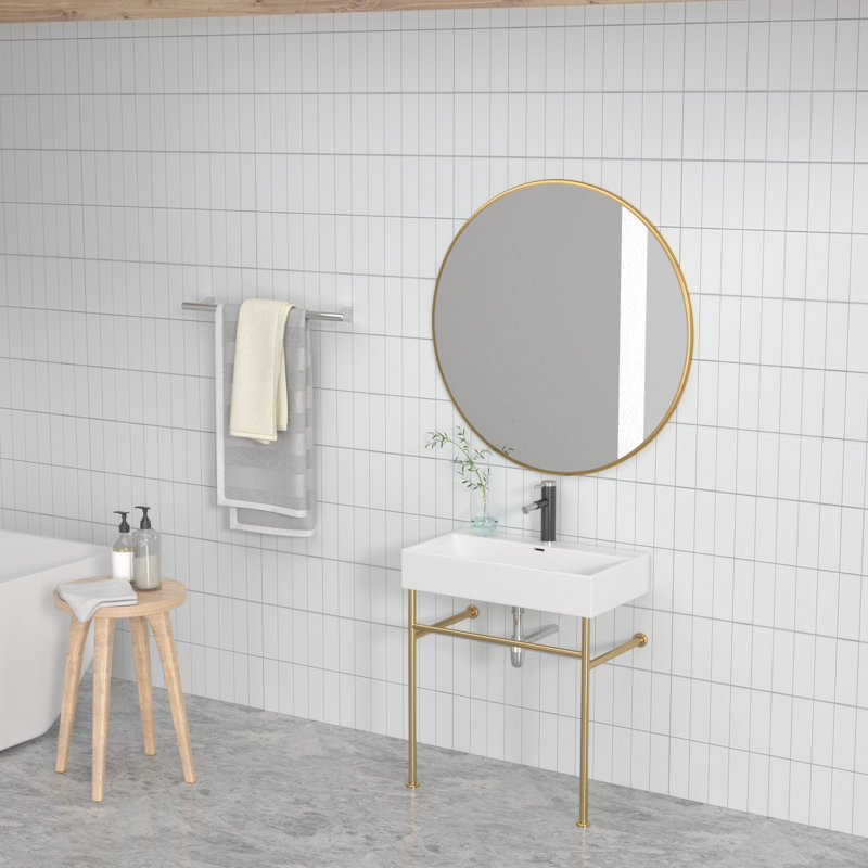 Kichae 17'' Ceramic Rectangular Bathroom Sink with Overflow, White/Gold