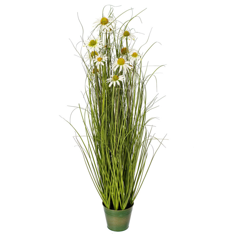 48" Artificial Potted Green Grass and White Daisies Arrangement
