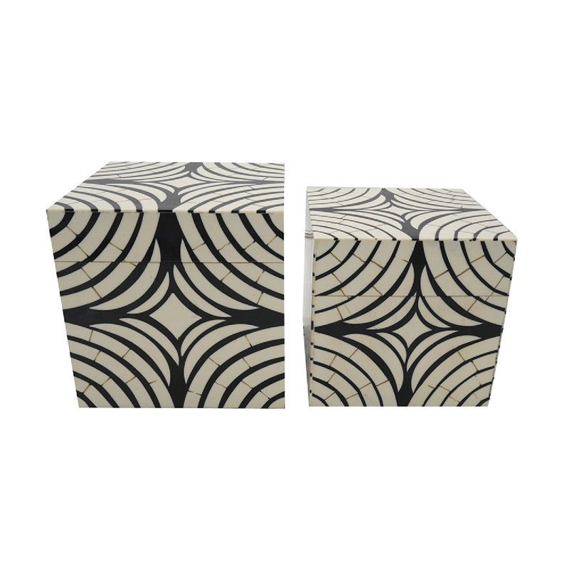 Black and White Geometric Pattern Stackable Lidded Storage Boxes, Set of 2