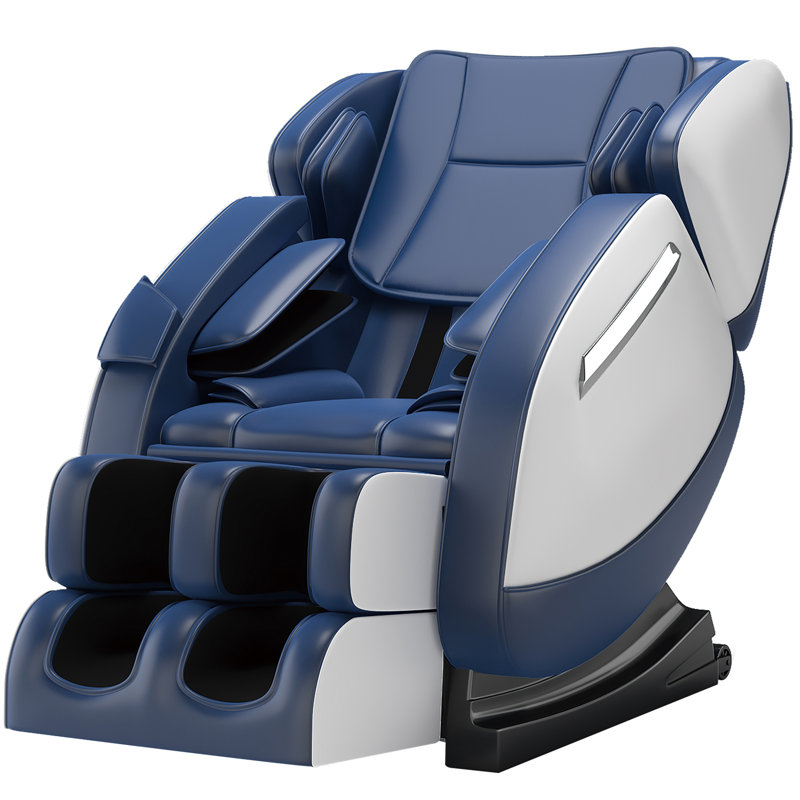 Fauteuil de massage inclinable électrique en similicuir, Bleu / similicuir blanc