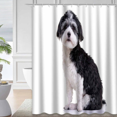 Adorable Dog Sitting White Animal Beauty Shower Curtain with 12 Hooks