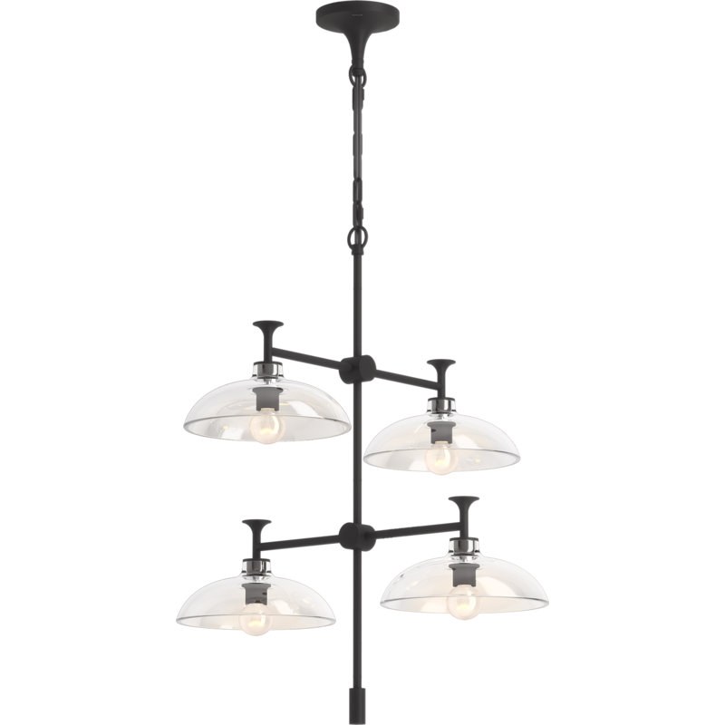 Tone 4 Light Chandelier with Domed Glass Shades, 24" Length, Matte Black
