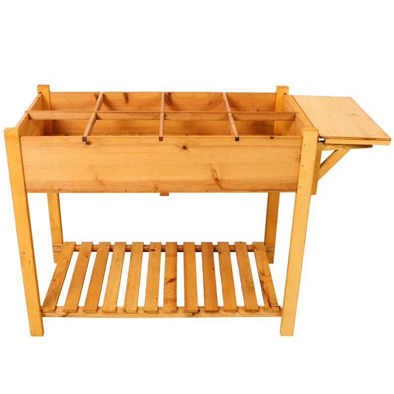 Wood Raised Garden Bed With Foldable Table And Space For Vegetable Flower Cultivation 8 Side Gardening Enthusiasts, Tan