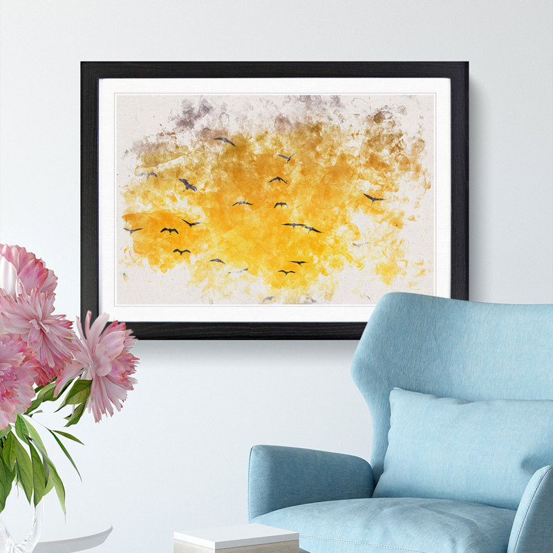 Egrets At Sunset - Picture Frame Painting, 36cm H x 48cm W x 2cm D, Black Framed