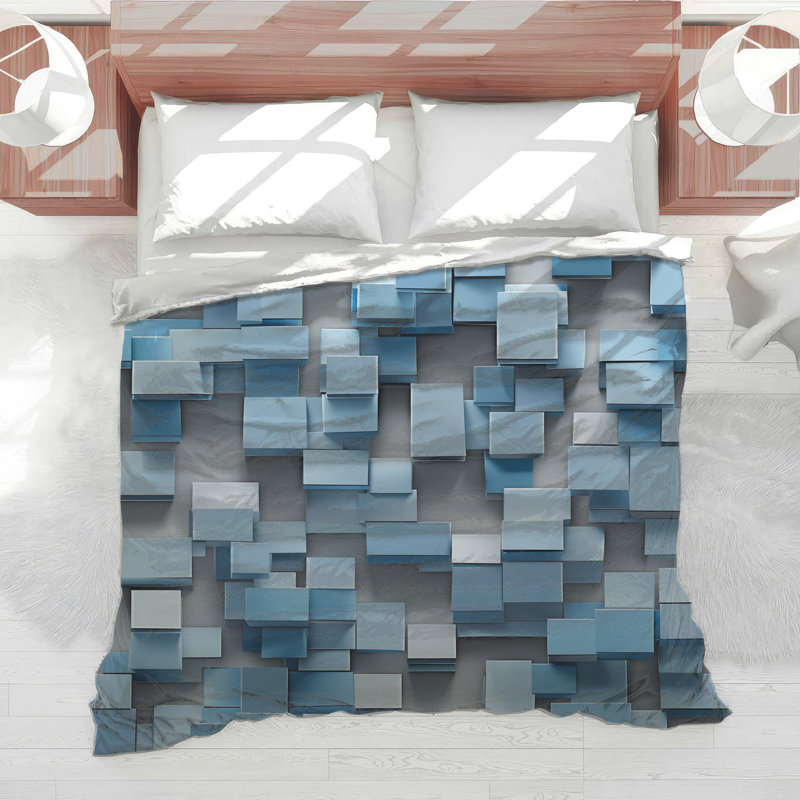 Édredon bleu à blocs 3D, Queen