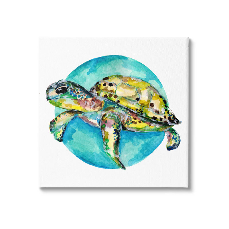 Colorful Sea Turtle Wrapped Canvas Art with Wooden Frame