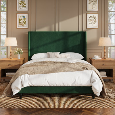 51" High Upholstered Velvet Platform Bed Frame, with Elegant Solid Wood Legs and Wingback
