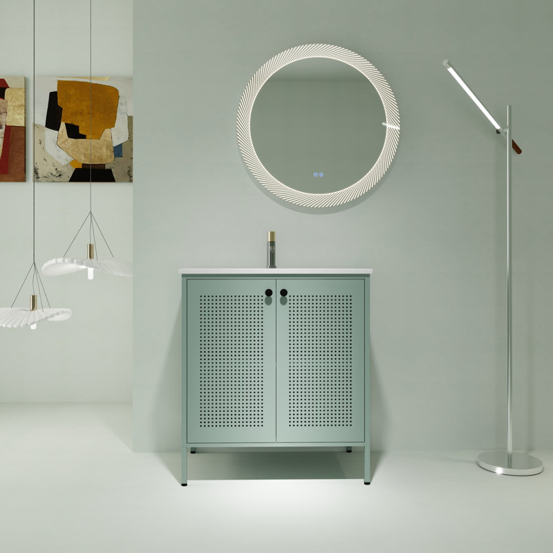 Meuble-lavabo autoportant de 30 pouces avec lavabo en céramique et tablettes réglables, Vert