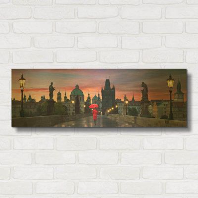 'Dawn at Charles Bridge' By Lee Sie Gold Metal Wall Art, 36" x 12"