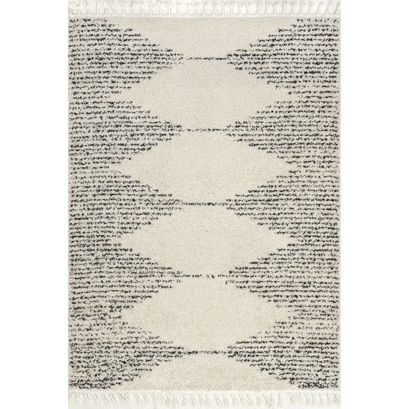 Reserve Trellis Shag Area Rug for Living Room Bedroom Dining Room Nursery, Off White/Charcoal, Rectangle 2' x 3'