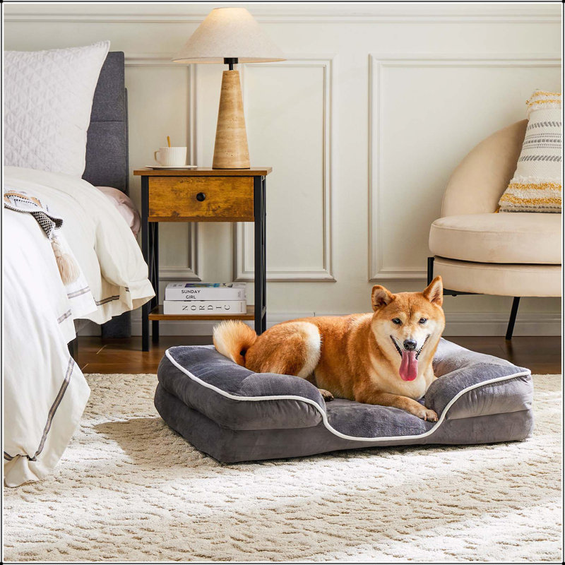 Lit en mousse à mémoire de forme pour chien et chat avec housse lavable et base antidérapante, Gris