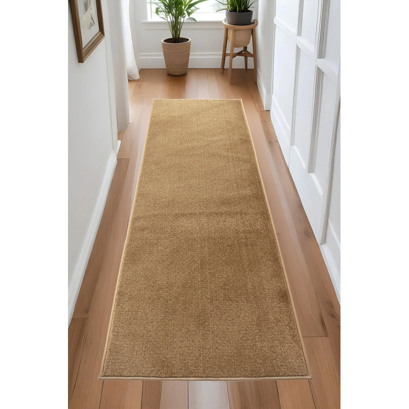 Tapis de couloir beige en polypropylène et oléfine doux au toucher moyen, Tapis de couloir 2 pi 2 po x 14 pi