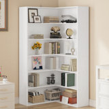Corner Bookshelf With Baffles, 6 Tier Large Corner Shelf Storage Display Rack For Living Room Home Office