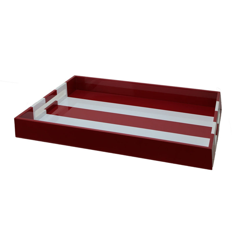 Plateau rayé pour grand repose-pieds laqué, Blanc /Rouge