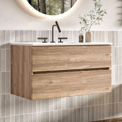 Caryll Wall Mounted Single Bathroom Vanity with Ceramic Sink, Modern Storage Cabinet with DTC Soft-Close Hinges, for Bathroom, Apartment & Hotel Style