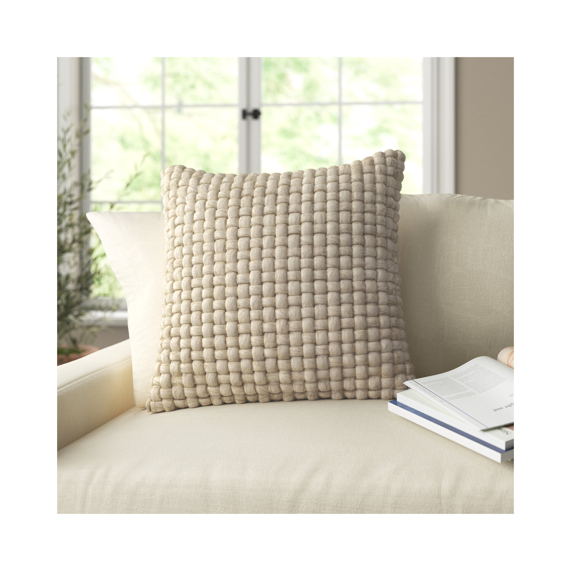 Belel Wool, Cotton Throw Pillow, Pillow Cover Only - No Insert, 18" x 18", Beige