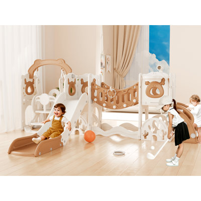 Aire de jeu extérieure 12 en 1 12+ pour enfants avec aire de jeu pour enfants, brun et blanc