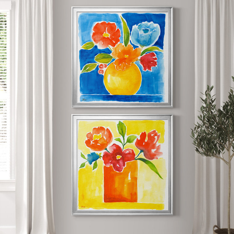 «Sunny Day Bouquet I», ensemble de 2 reproductions d'art sur toile tendue, H 22,5 po x l 45 po x P 1,5 po, Pas de tapis