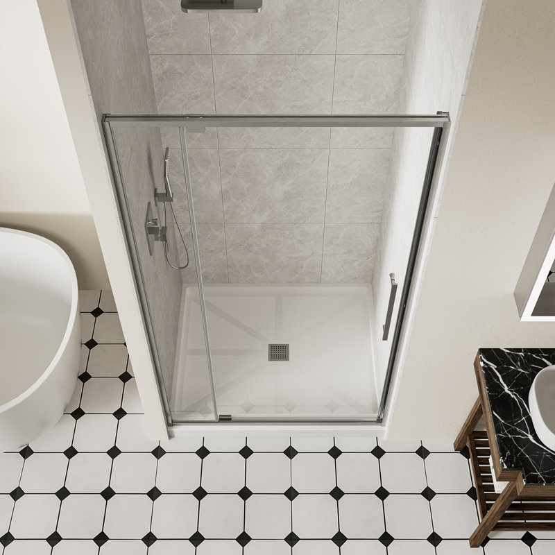 Porte de douche pivotante à cadre 38 x 42 po x H 74 po avec porte pivotante en verre trempé de 5/16 po (8 mm), finition chromée, installation réversible
