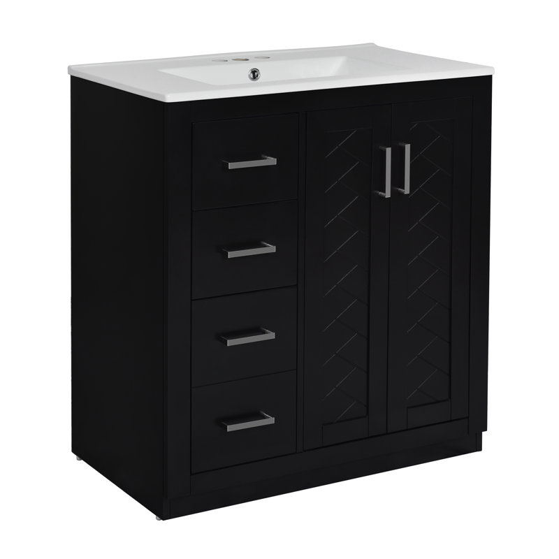 Meuble-lavabo simple de 30 po avec lavabo en céramique Plattville, Noir, noir, noir, noir
